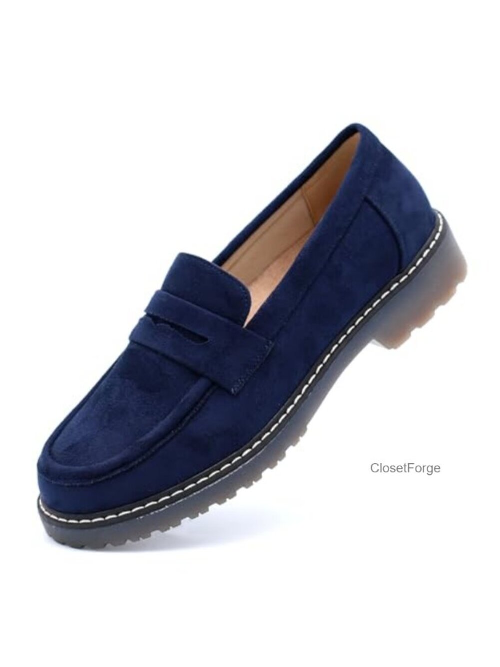 Women's Chunky Loafers Platform Slip-On Comfortable Driving Mocc - Suede Blue